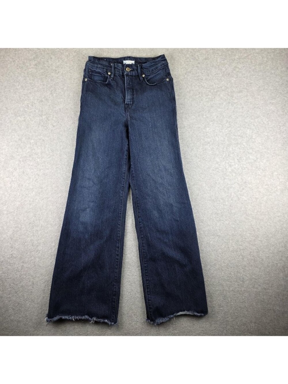 Good American Wide Leg Jeans Womens 2/26 Blue Dark Wash Raw Hem Stretch Denim